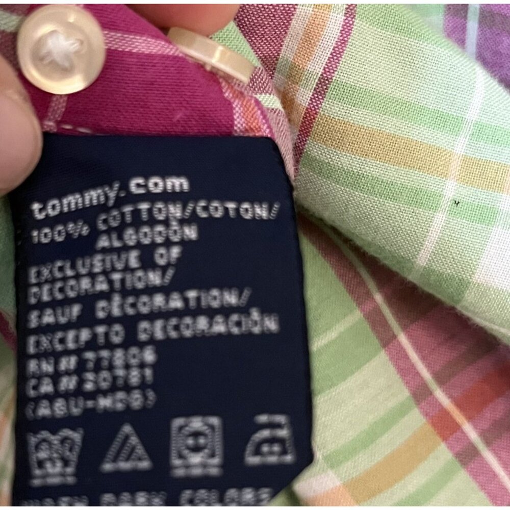 Tommy Hilfiger Mens Plaid Short Sleeve Button-Up Shirt XL Green & Purple Cotton - Picture 9 of 9